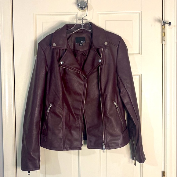 a.n.a. Faux Leather Burgundy Midnight Motorcycle Jacket - Picture 2 of 8